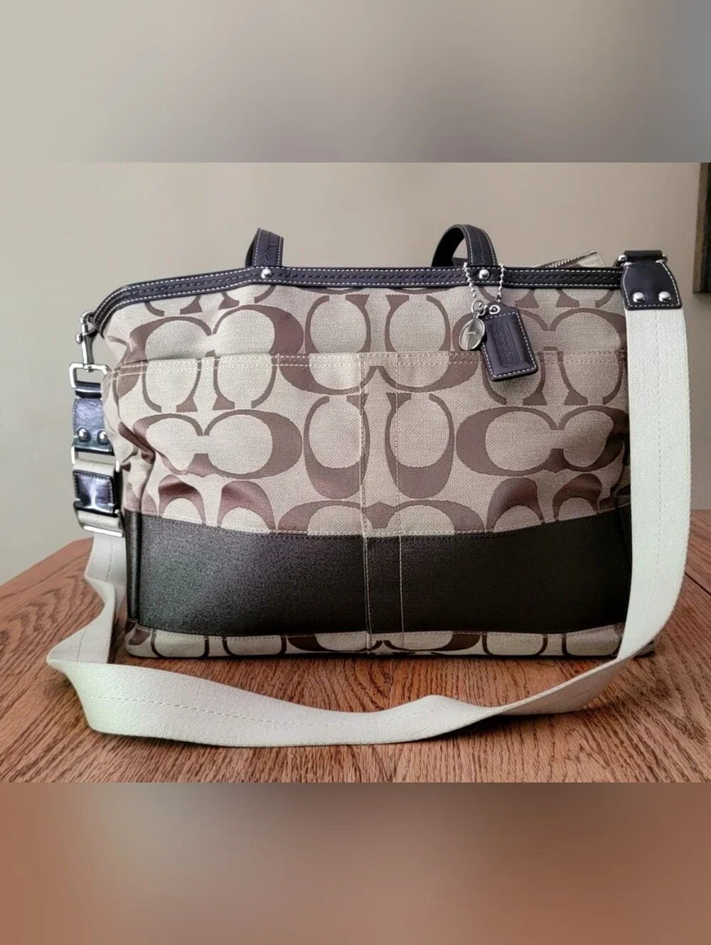 Coach Signature Diaper Or Tote Bag in Khaki and Dark Brown Y2K